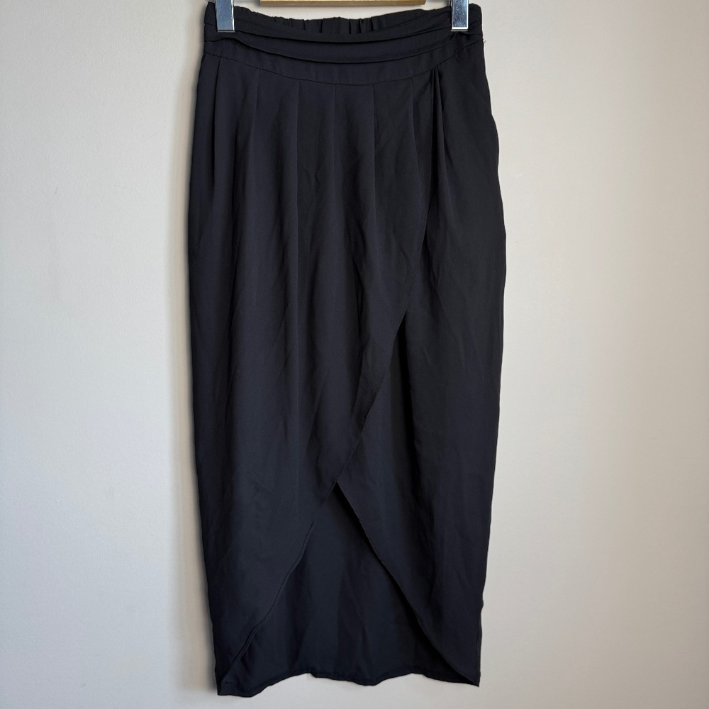 Loft 82‎ Women's Split Wrap Front Midi Skirt Black Whimsigoth Witchy Festival